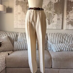Worthington Vintage High Waisted Pleated Trousers Cream Straight Leg 10 NEW